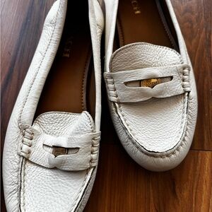 Coach Cream Pebbled Leather Penny Loafers
